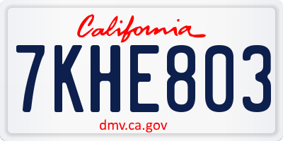 CA license plate 7KHE803