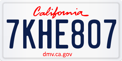 CA license plate 7KHE807