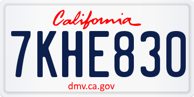 CA license plate 7KHE830