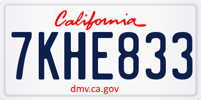 CA license plate 7KHE833