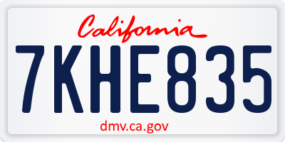 CA license plate 7KHE835
