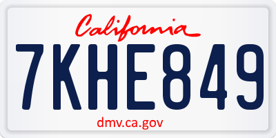 CA license plate 7KHE849