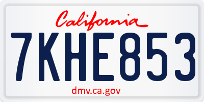 CA license plate 7KHE853