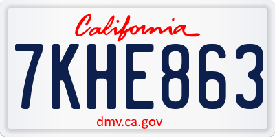 CA license plate 7KHE863