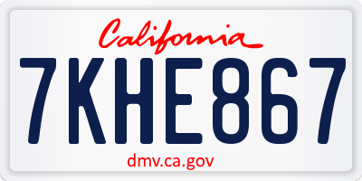 CA license plate 7KHE867