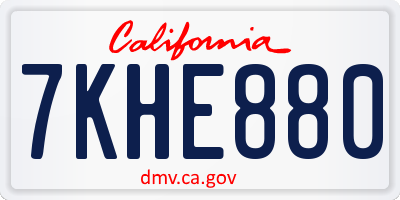 CA license plate 7KHE880