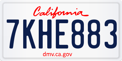 CA license plate 7KHE883