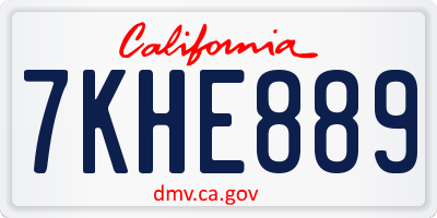 CA license plate 7KHE889