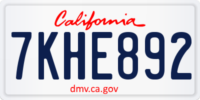 CA license plate 7KHE892
