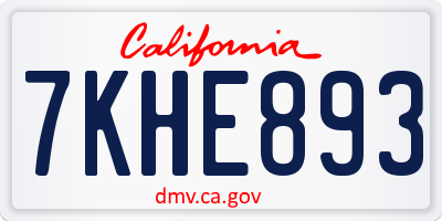 CA license plate 7KHE893