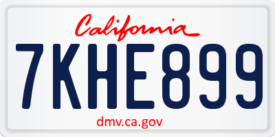 CA license plate 7KHE899