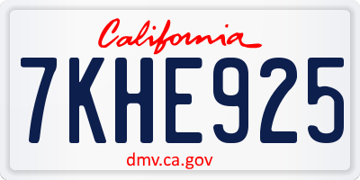 CA license plate 7KHE925