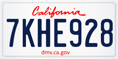 CA license plate 7KHE928