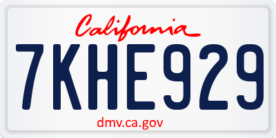 CA license plate 7KHE929