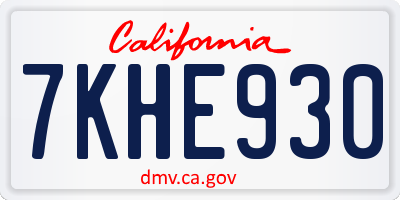 CA license plate 7KHE930