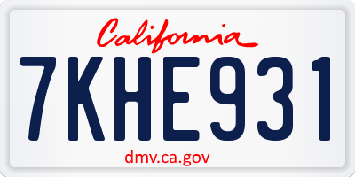 CA license plate 7KHE931