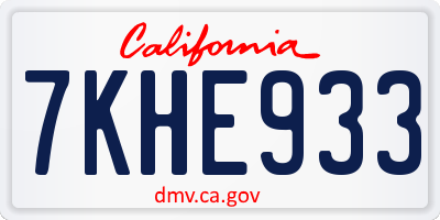 CA license plate 7KHE933