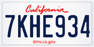 CA license plate 7KHE934
