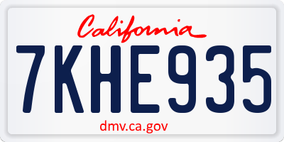 CA license plate 7KHE935