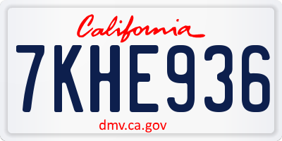 CA license plate 7KHE936