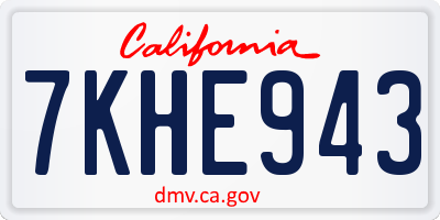 CA license plate 7KHE943