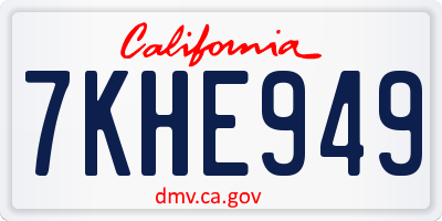 CA license plate 7KHE949