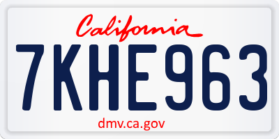 CA license plate 7KHE963