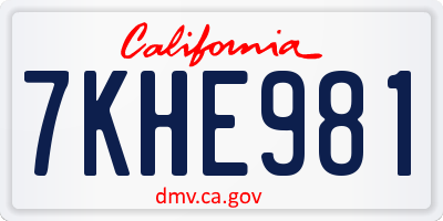 CA license plate 7KHE981