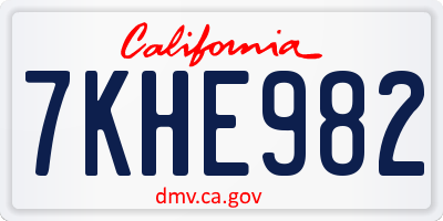 CA license plate 7KHE982