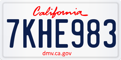 CA license plate 7KHE983
