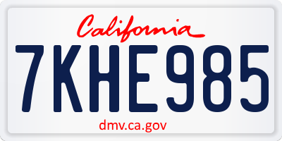 CA license plate 7KHE985