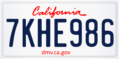 CA license plate 7KHE986