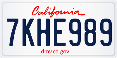 CA license plate 7KHE989