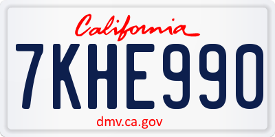 CA license plate 7KHE990