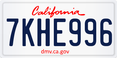CA license plate 7KHE996