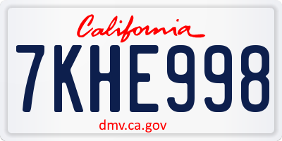 CA license plate 7KHE998