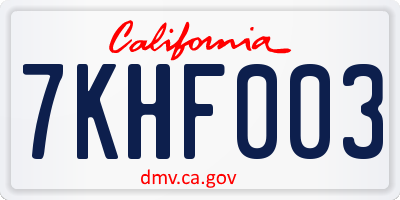 CA license plate 7KHF003