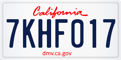 CA license plate 7KHF017