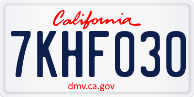 CA license plate 7KHF030