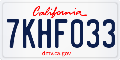 CA license plate 7KHF033