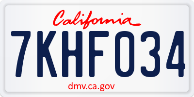 CA license plate 7KHF034