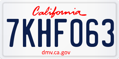 CA license plate 7KHF063