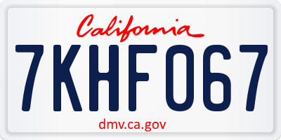 CA license plate 7KHF067