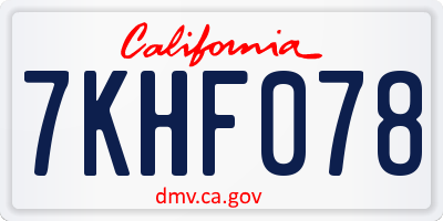 CA license plate 7KHF078
