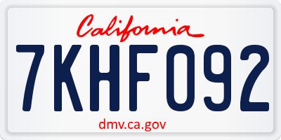 CA license plate 7KHF092
