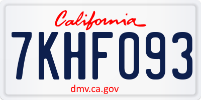 CA license plate 7KHF093