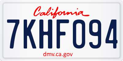 CA license plate 7KHF094