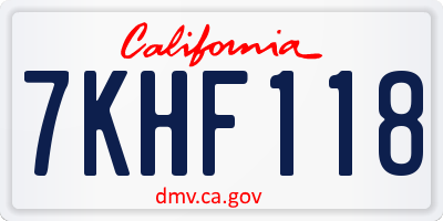 CA license plate 7KHF118