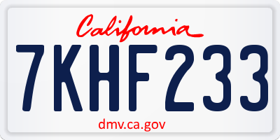 CA license plate 7KHF233