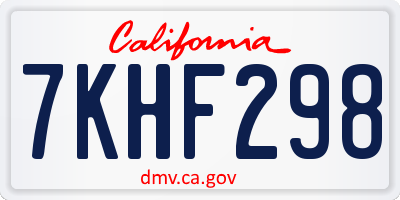 CA license plate 7KHF298